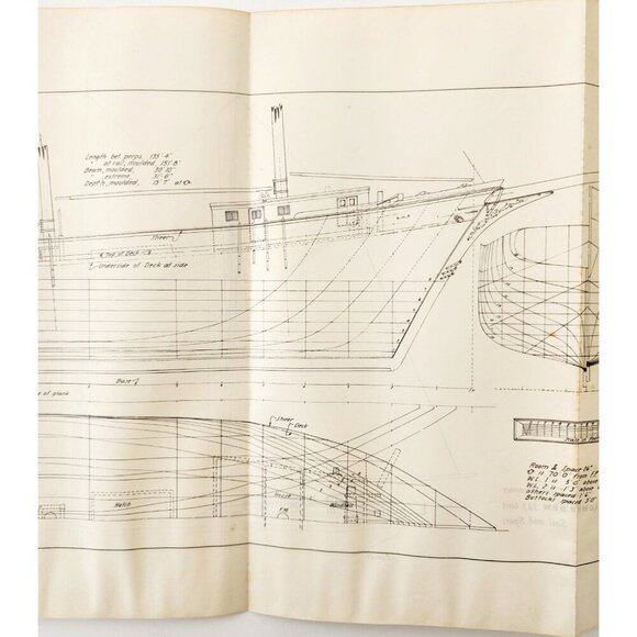 1961 Flower Dew Tern Schooner Ship Drawing Blueprint Shelburne Shipbuilding E2J4 - Picture 3 of 5